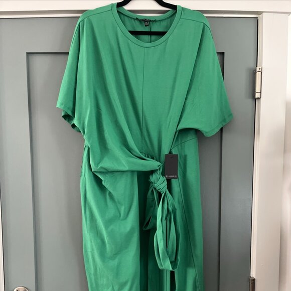 This NWT Eloquii Women's Plus Knot Front Pleated Skirt Dress in Gulf Coast Green - Picture 4 of 4
